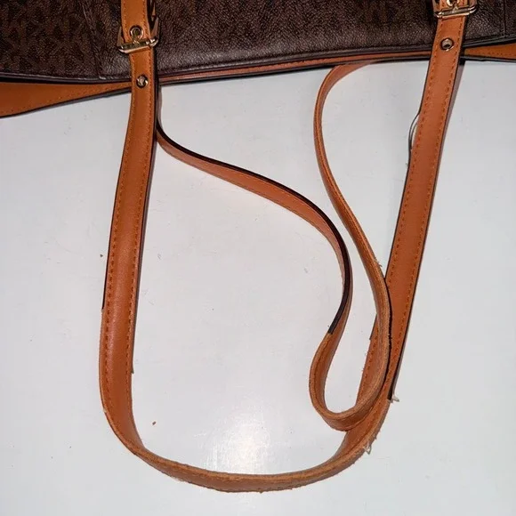Michael Kors Women's Tote Bag Brown MK Logo Leather Trim Large - Picture 16 of 16